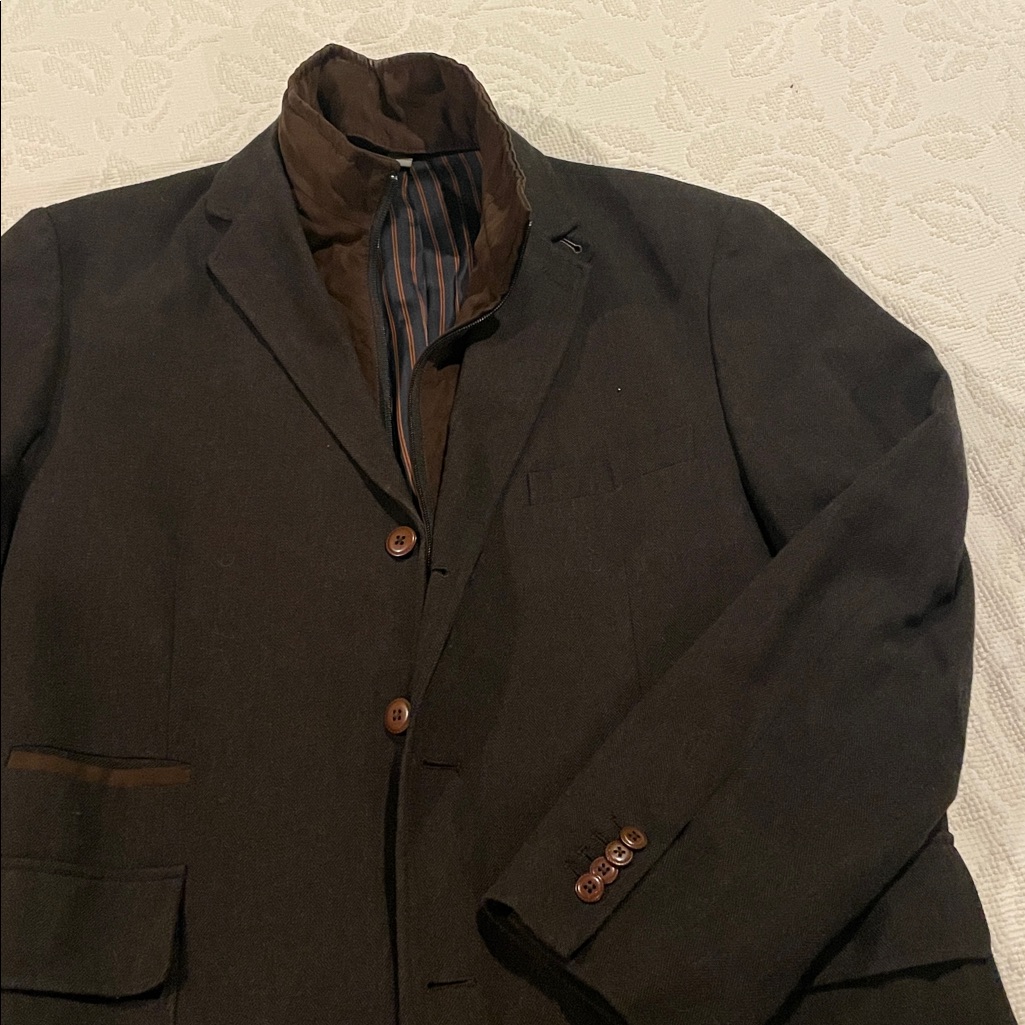 Johnston & Murphy Dark Brown Sport Coat Jacket W/Removable Quilted Collar